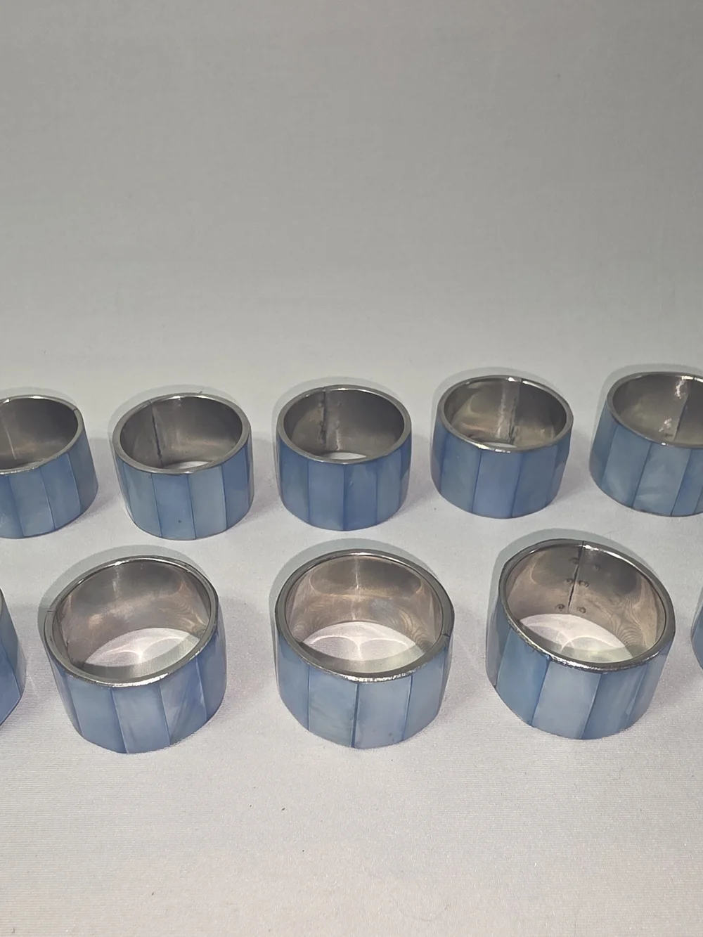 Blue Mother-of-Pearl Wide Napkin Ring Set - Elegant Table Accent